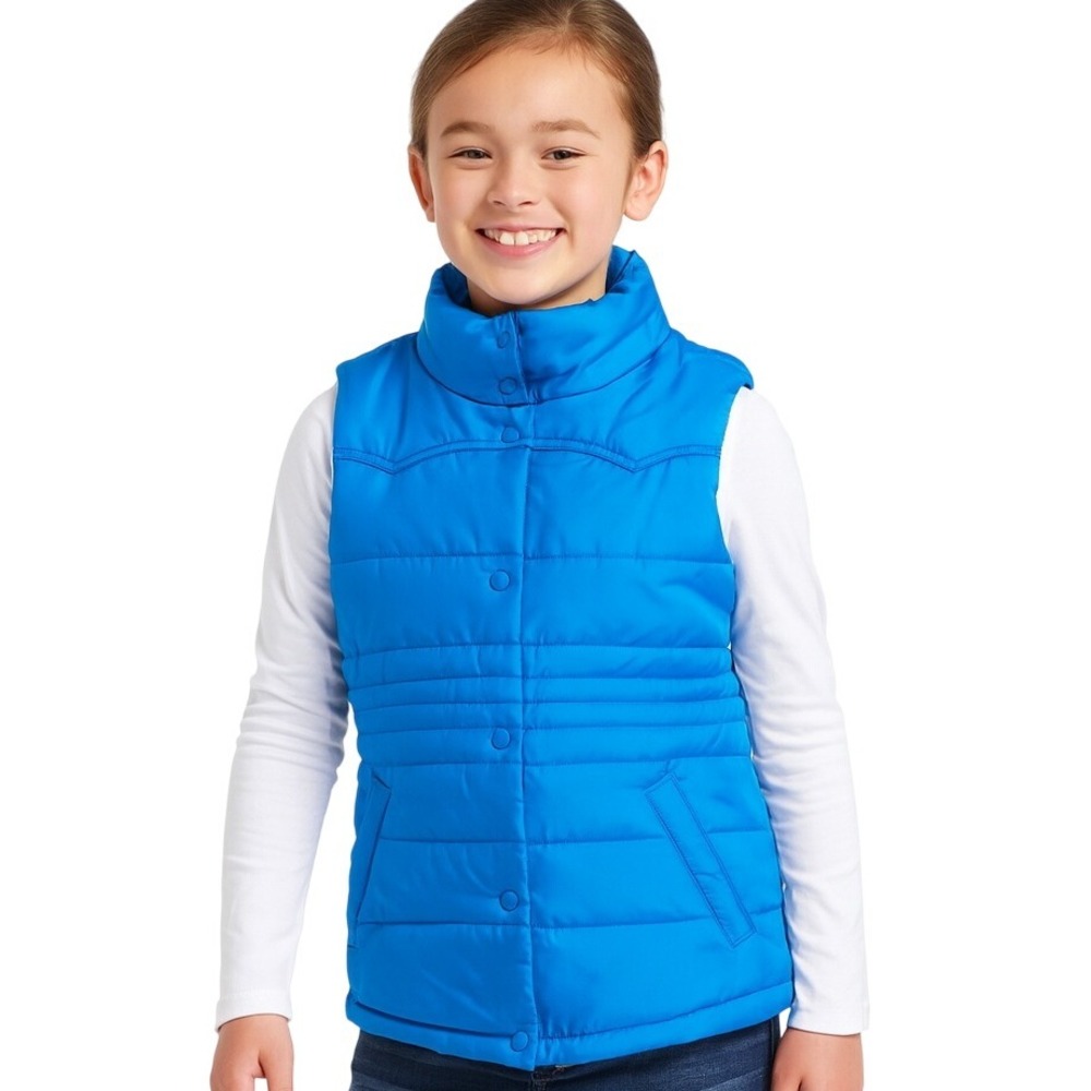 Roper Vest Large Blue‎ Puffer Activewear Snap Button Pocket High Collar Western